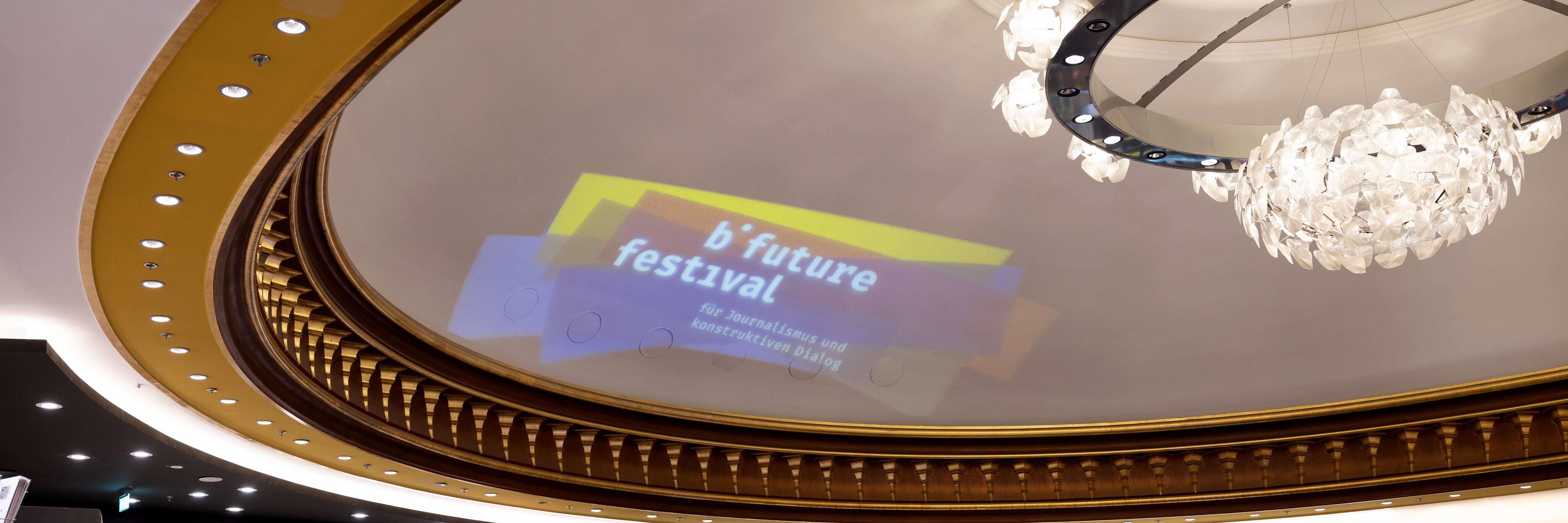 b° future festival logo in the dome of the Thalia bookstore.