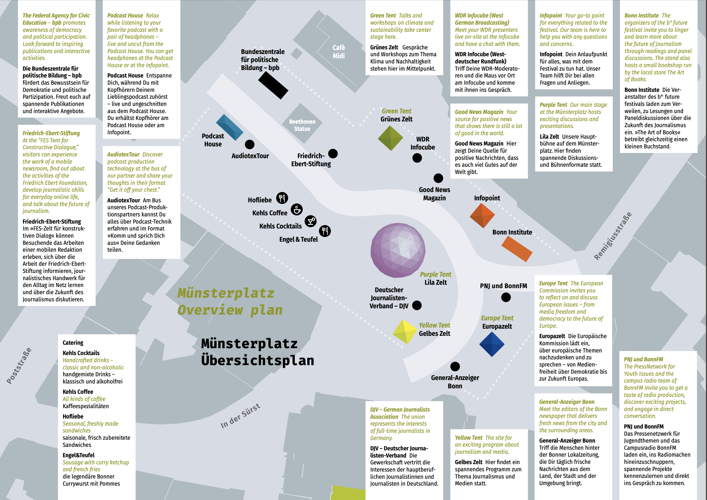 Map of Münsterplatz with description of the tents/stands