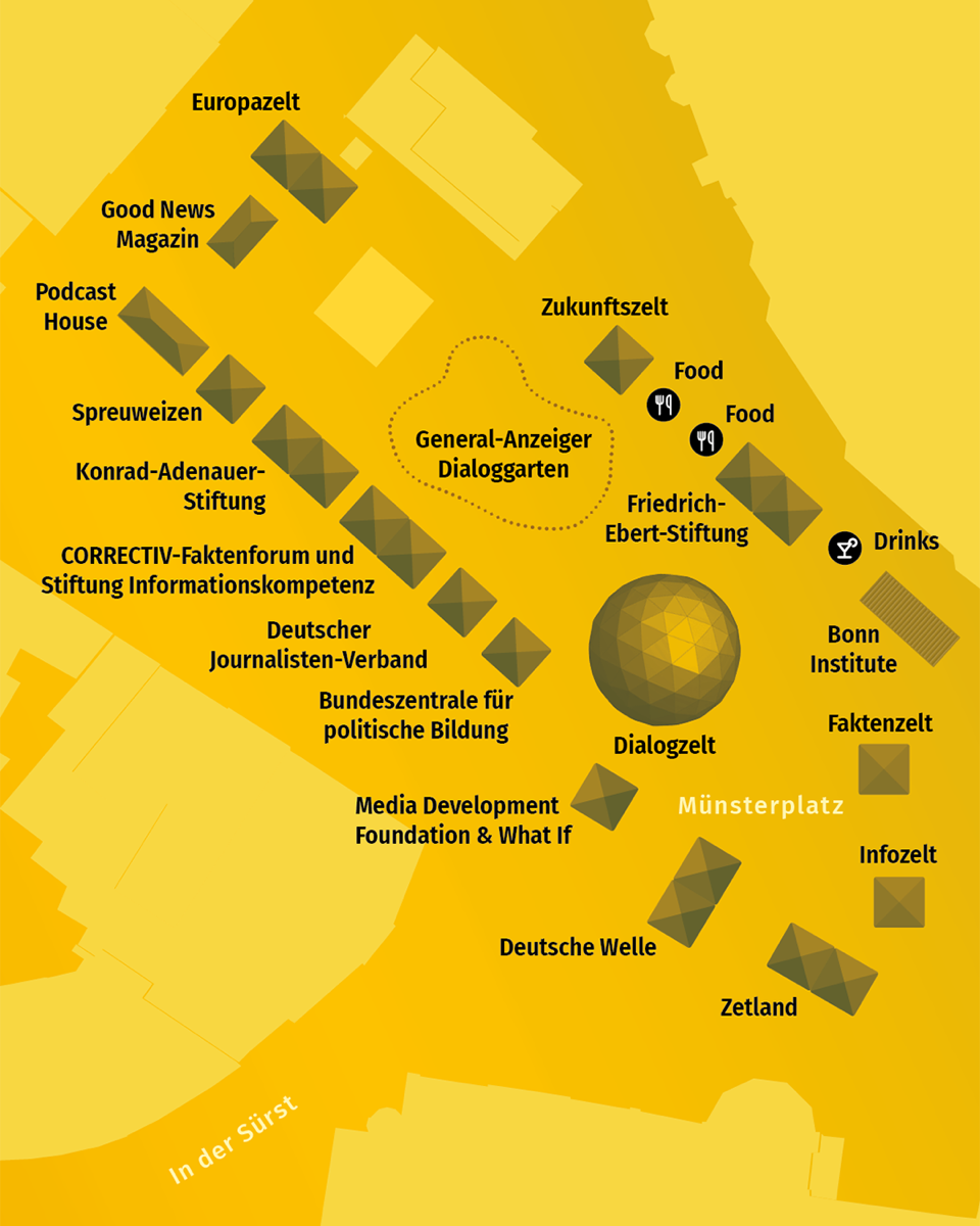 Die Grafik zeigt die Zelte auf dem Münsterplatz